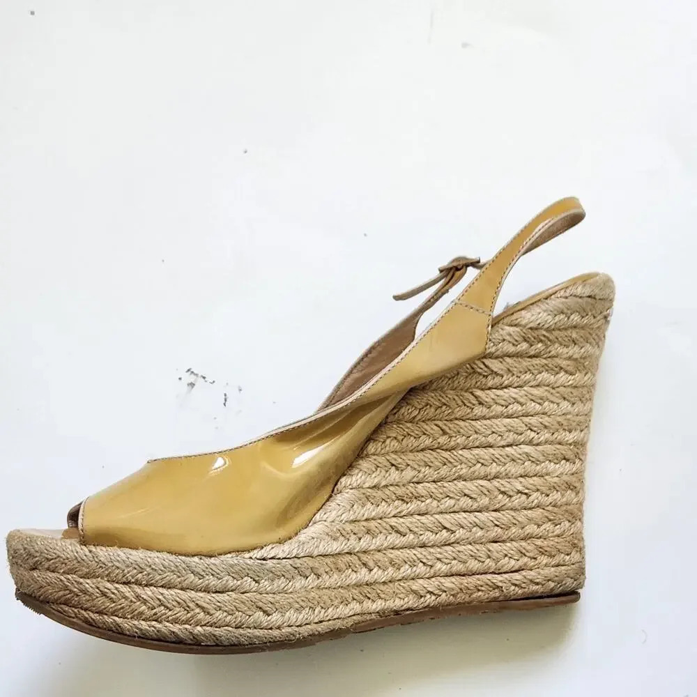 Jimmy Choo Peeptoe Slingback Wedge Espadrilles Platform Sandals Nude 40 US 9.5 - Picture 2 of 11